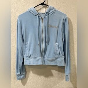 Y2K Style Blue Velour Women's Hoodie Jacket Size Medium
